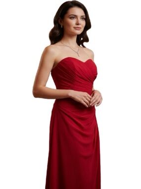 Alfred Strapless Red Sweetheart Evening Gown
